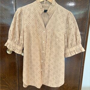 Ann Taylor Beige Eyelet Blouse